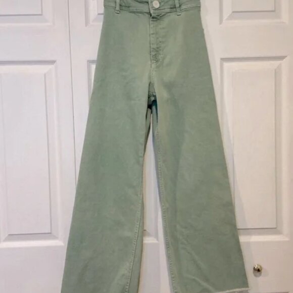 Zara Green Wide Leg High Waisted Flare Jeans - Size 0 - Picture 2 of 5